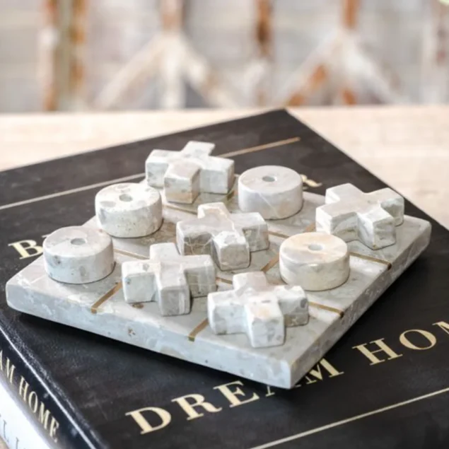 Trendy Beige Marble Tic Tac Toe Premium