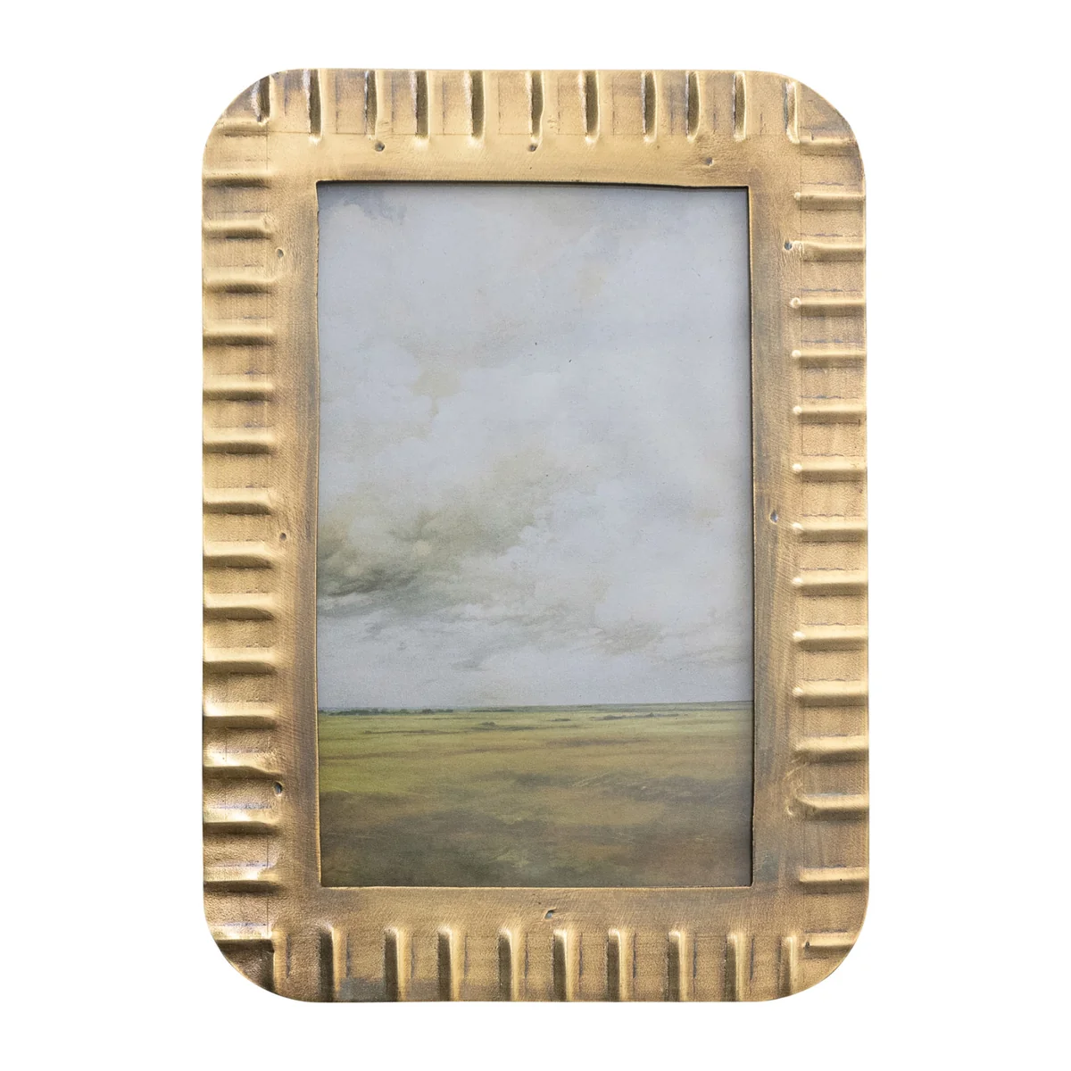 Traditional Metal Ribbed Photo Frame Antique Brass Finish Holds 4 x 6 Photo Convenient
