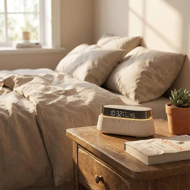 Next-Generation 6-In-1 Smart Alarm Clock LED Display Wireless Charger Natural