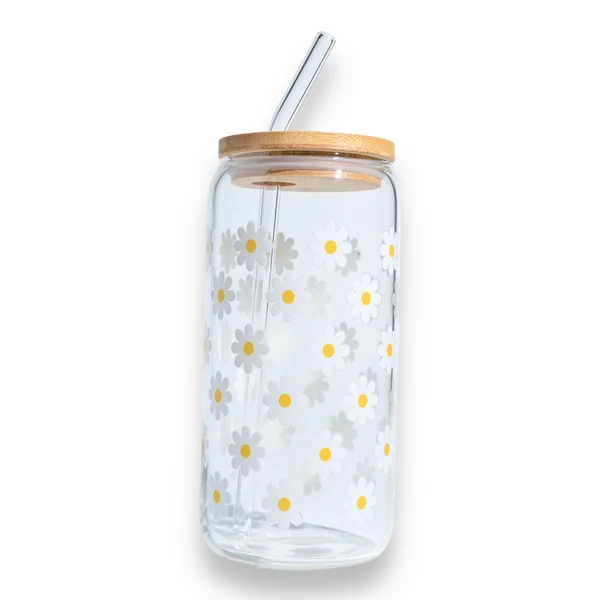 Premium Daisy Glass Tumbler Clean