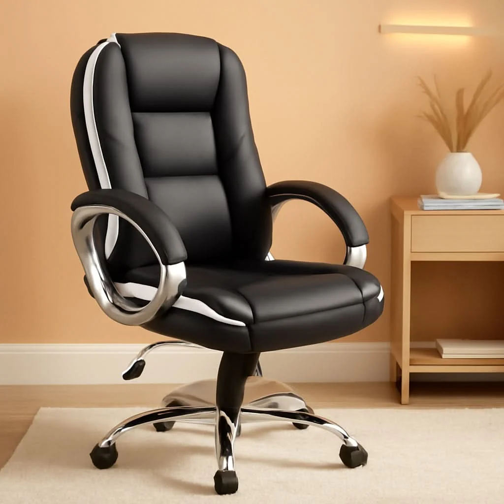 Lightweight Ergonomic Black Leather Office Chair With Lumbar Support Expertly Made