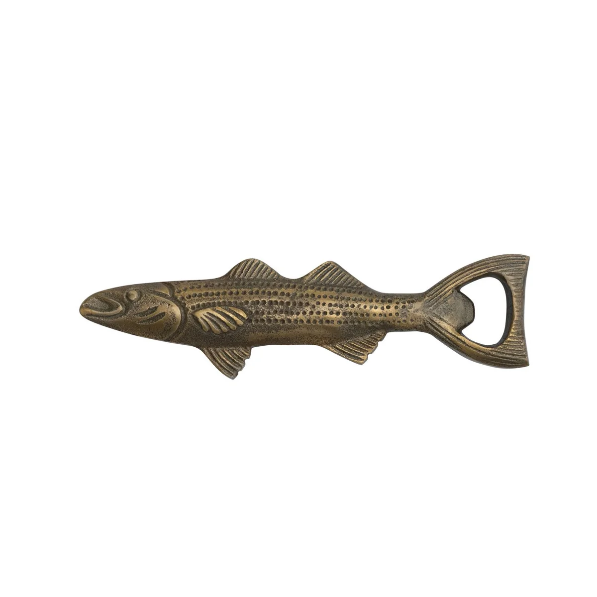 Effective Cast Aluminum Fish Shaped Bottle Opener Antique Gold Finish Safe