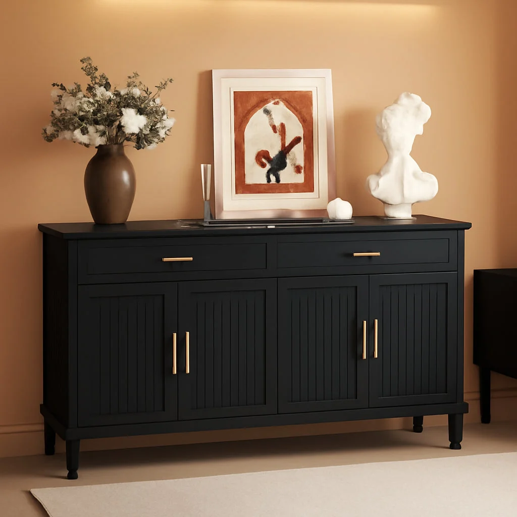 Elite 58Inch Modern Sideboard Buffet Cabinet Black Storage Detailed