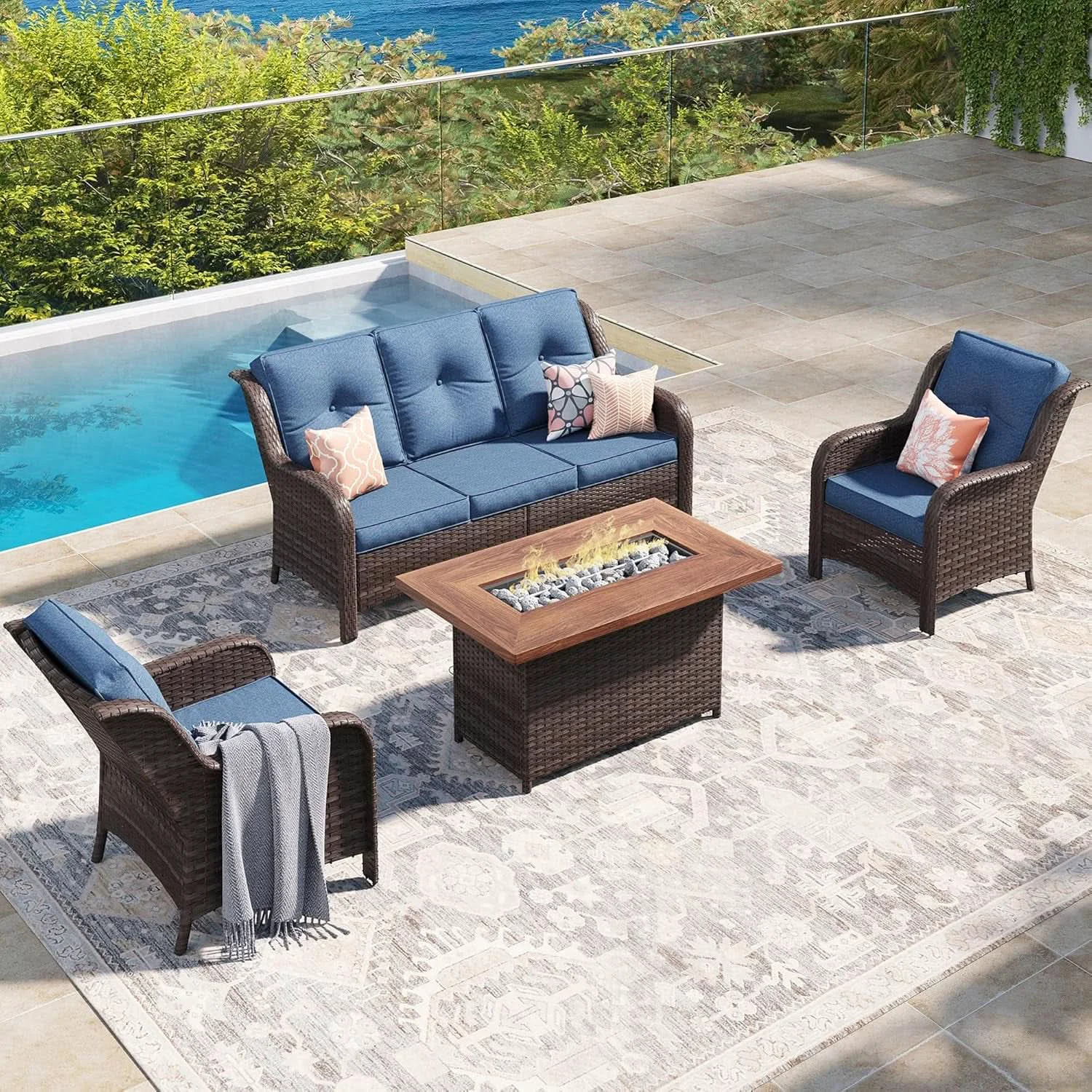 Safe Outdoor Patio Furniture Set with Fire Pit Table Sustainable