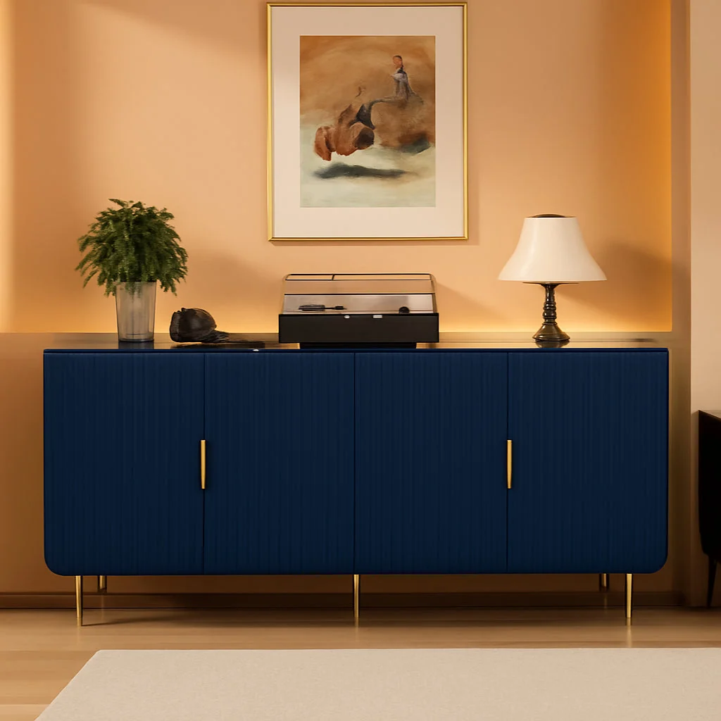 Elegant 65Inch Blue Sideboard Buffet Cabinet Modern Console Luxury