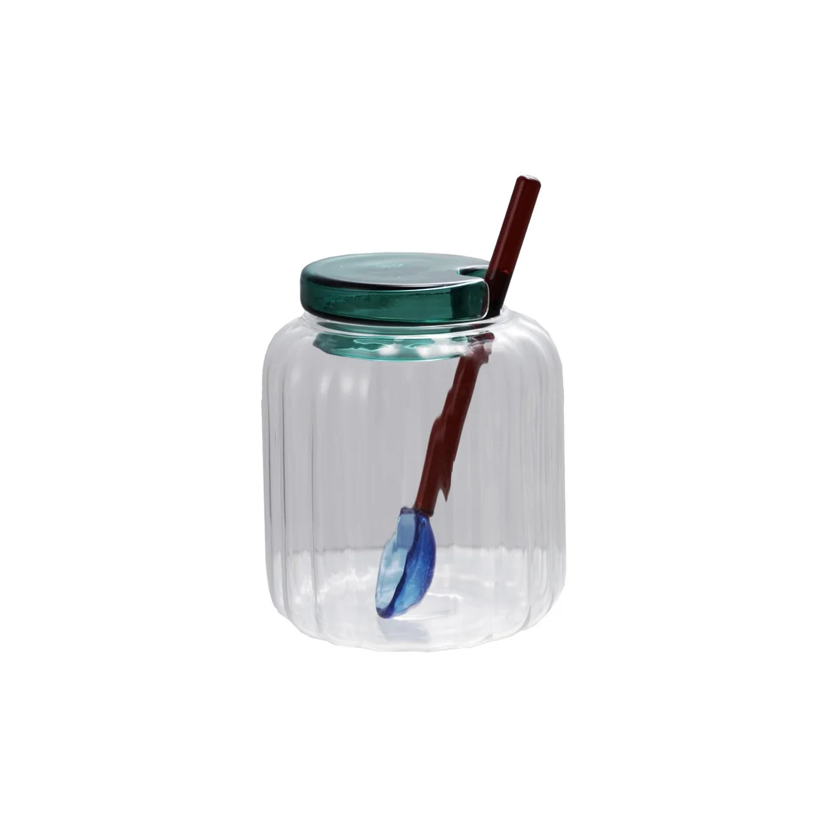 Reliable 8-ounce Pleated Glass Jar with Lid Spoon Innovative