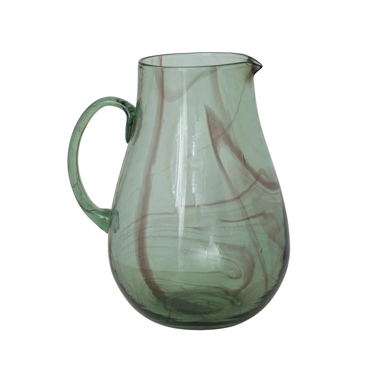Easy-to-Use 3-quart Hand-Blown Recycled Glass Pitcher Marbled Green Purple Professional