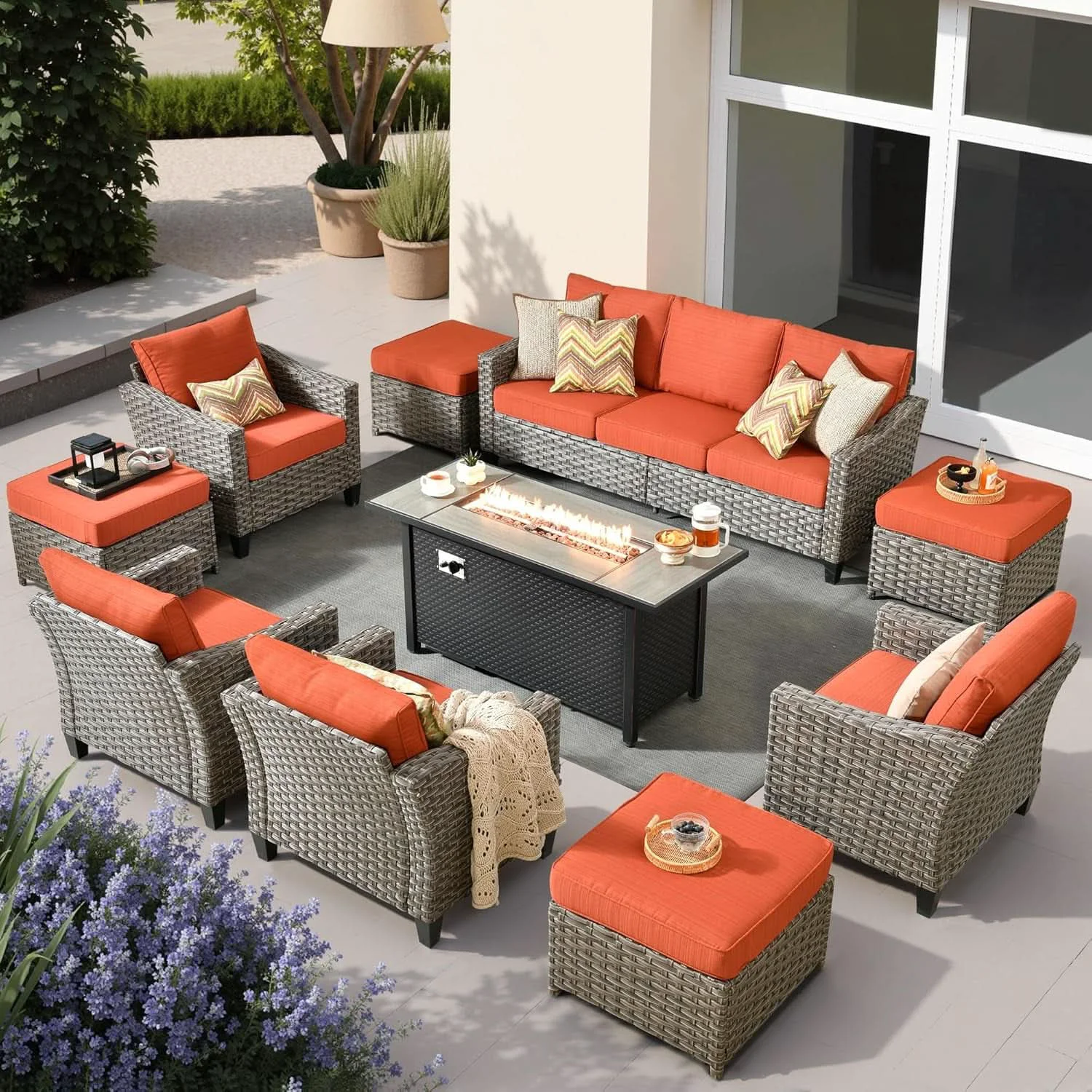 Classic 10 Piece Outdoor Patio Furniture Set with Fire Pit Excellent