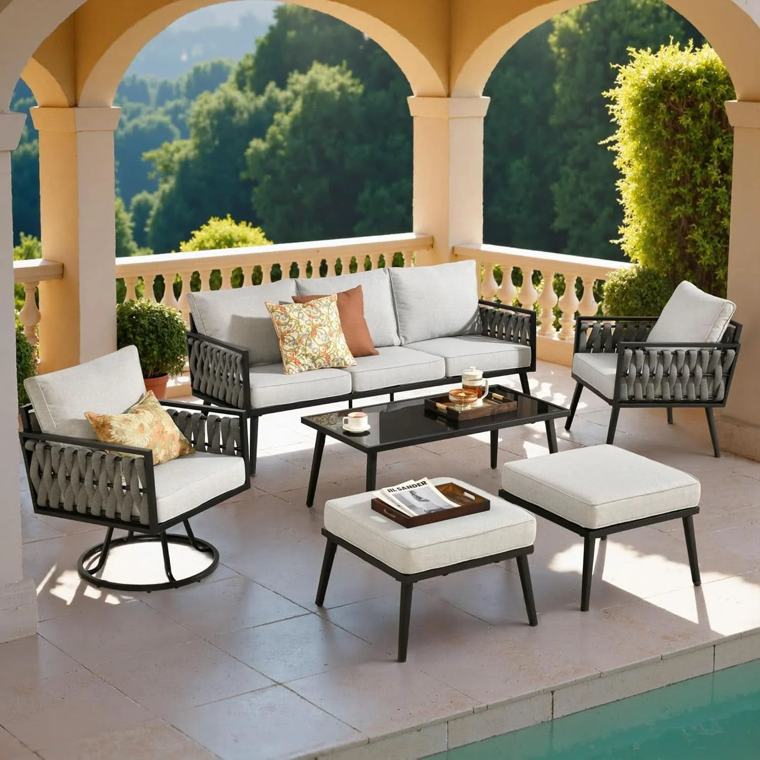 Top-Quality Outdoor Patio Furniture Set with Swivel Chair and Table High-Performance