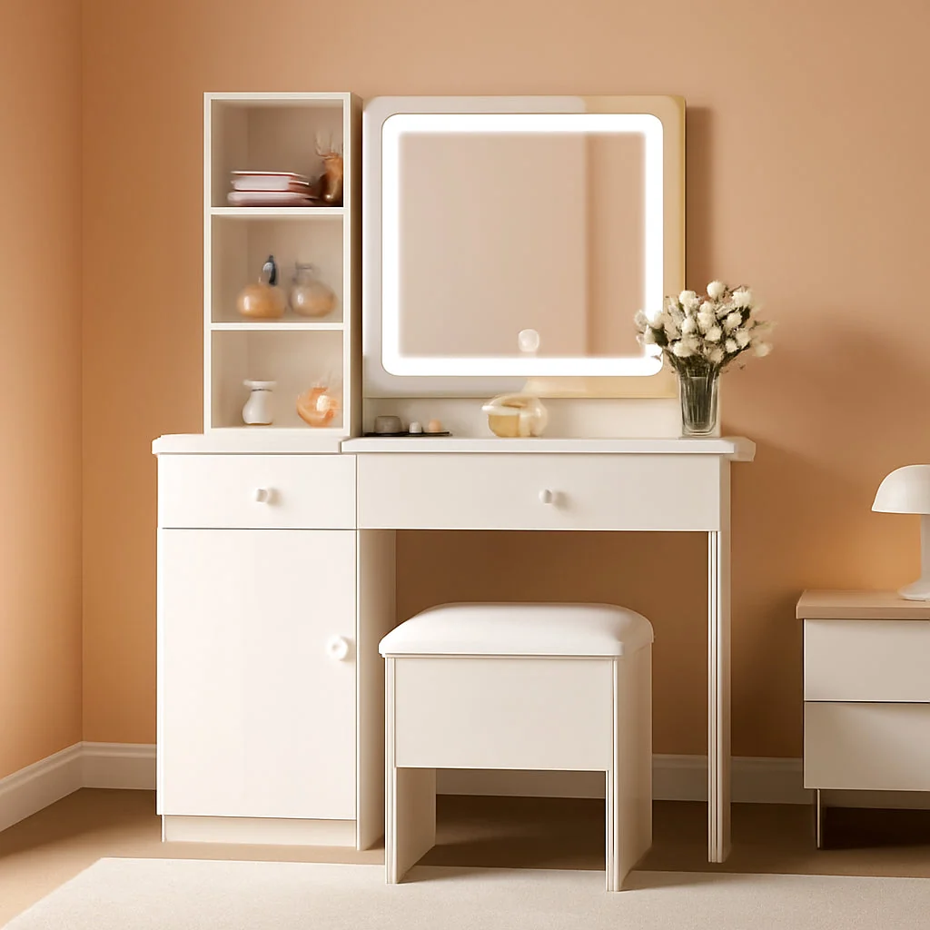 Elite White Vanity Desk Illuminated Mirror Storage Cabinet Premium