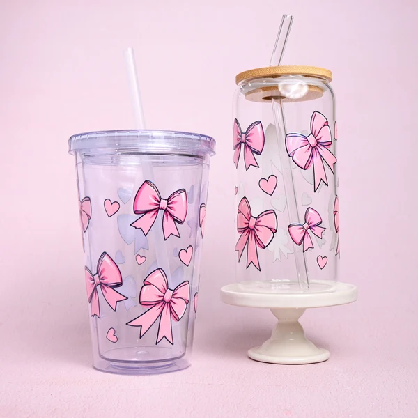 Modern Bows Hearts Holographic Plastic or Glass Tumbler Dependable