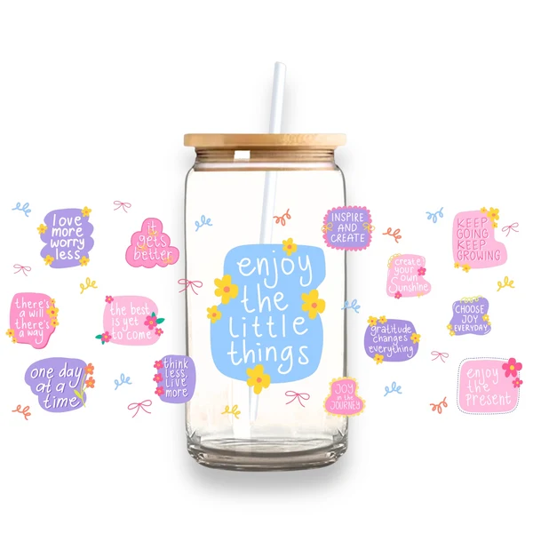 Reusable Enjoy The Little Things Plastic or Glass Tumbler Durable