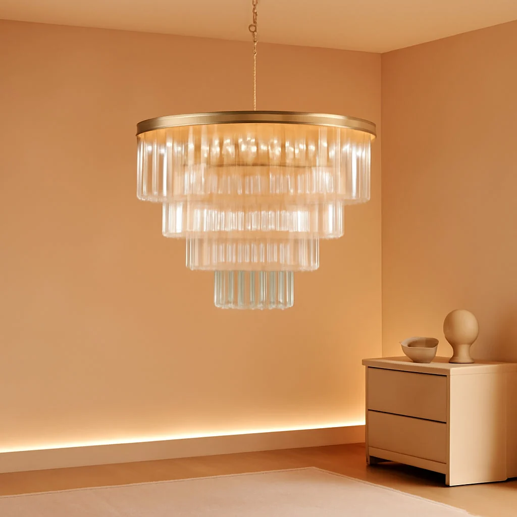 User-Friendly Gold Crystal Chandelier 22.9in Ceiling Pendant Light Convenient