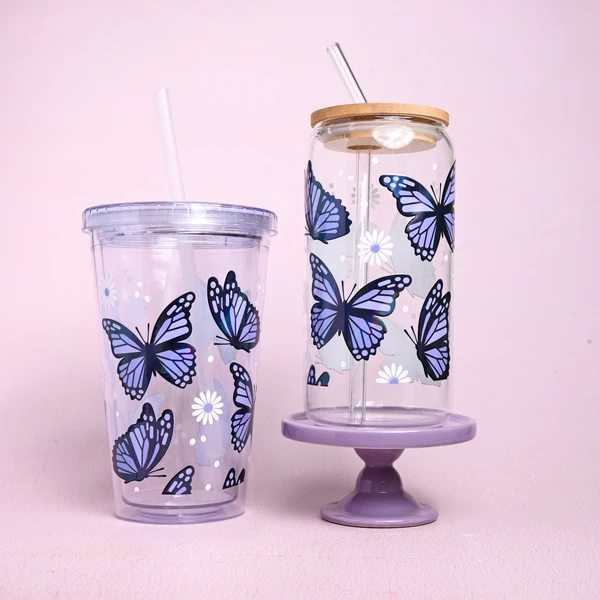 Trusted Purple Butterflies Holographic Plastic or Glass Tumbler Top-Quality