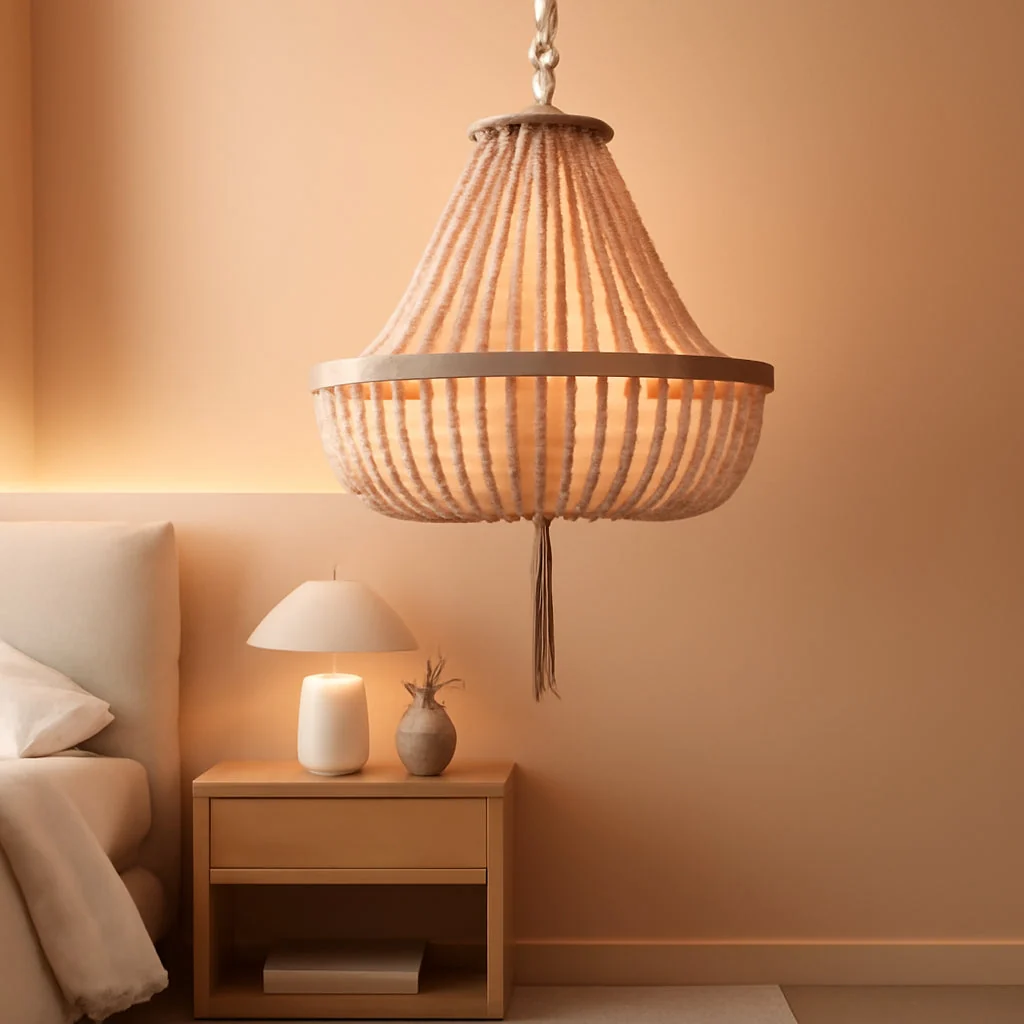 Traditional Handcrafted Beaded Blush Pink Three Light Pendant Chandelier Natural