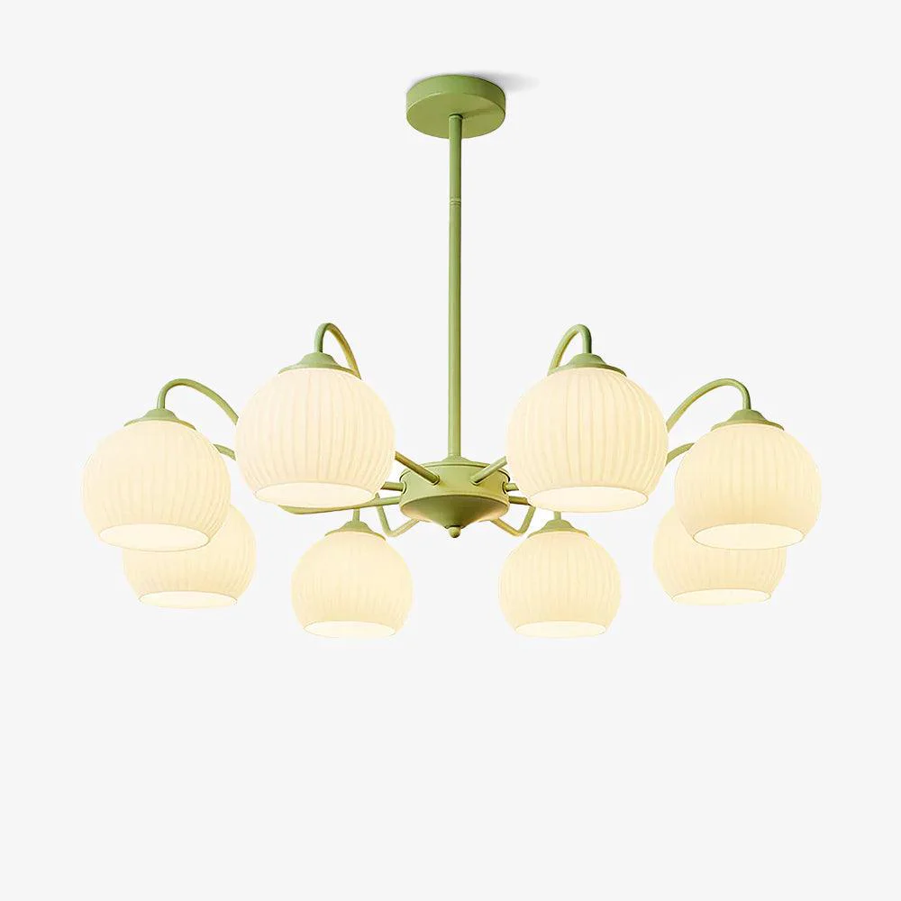 First-Class Ribbed Glass Matcha Chandelier Enhanced