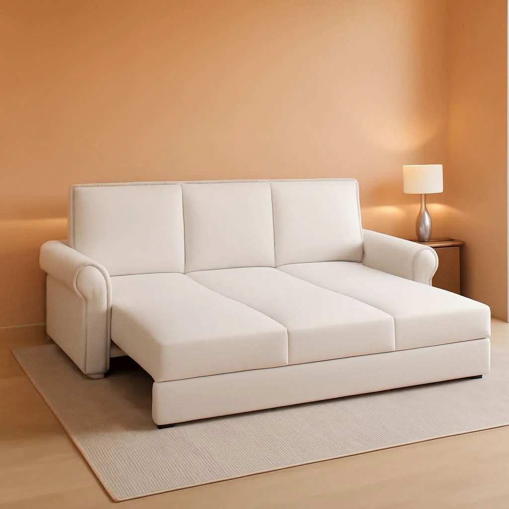 Contemporary King Size Multifunctional Sleeper Sofa Beige Velvet Responsible