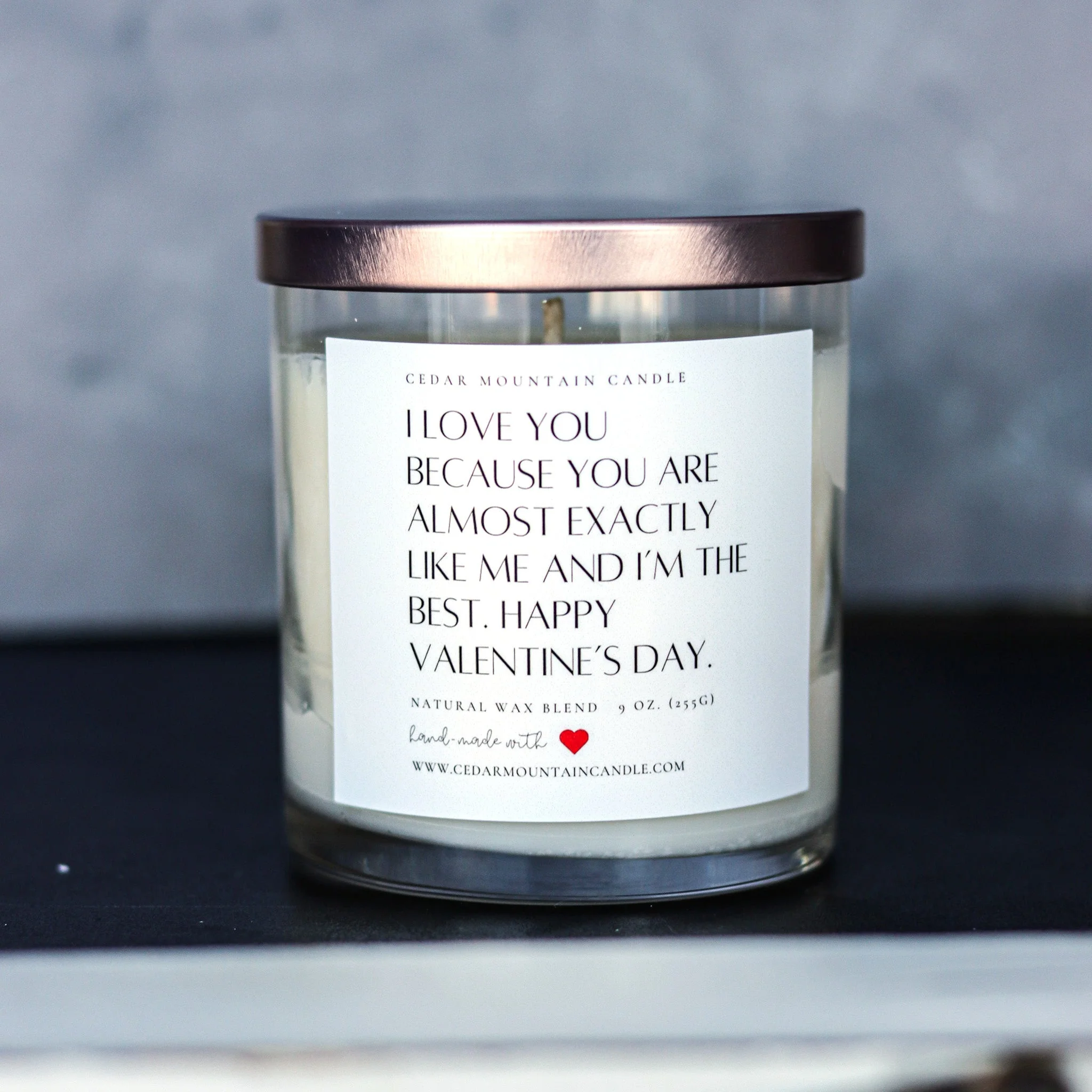 High-Quality I love you because… Valentine’s Day 9 oz Whiskey Glass Jar Soy Candle – Choose Your Scent Classic