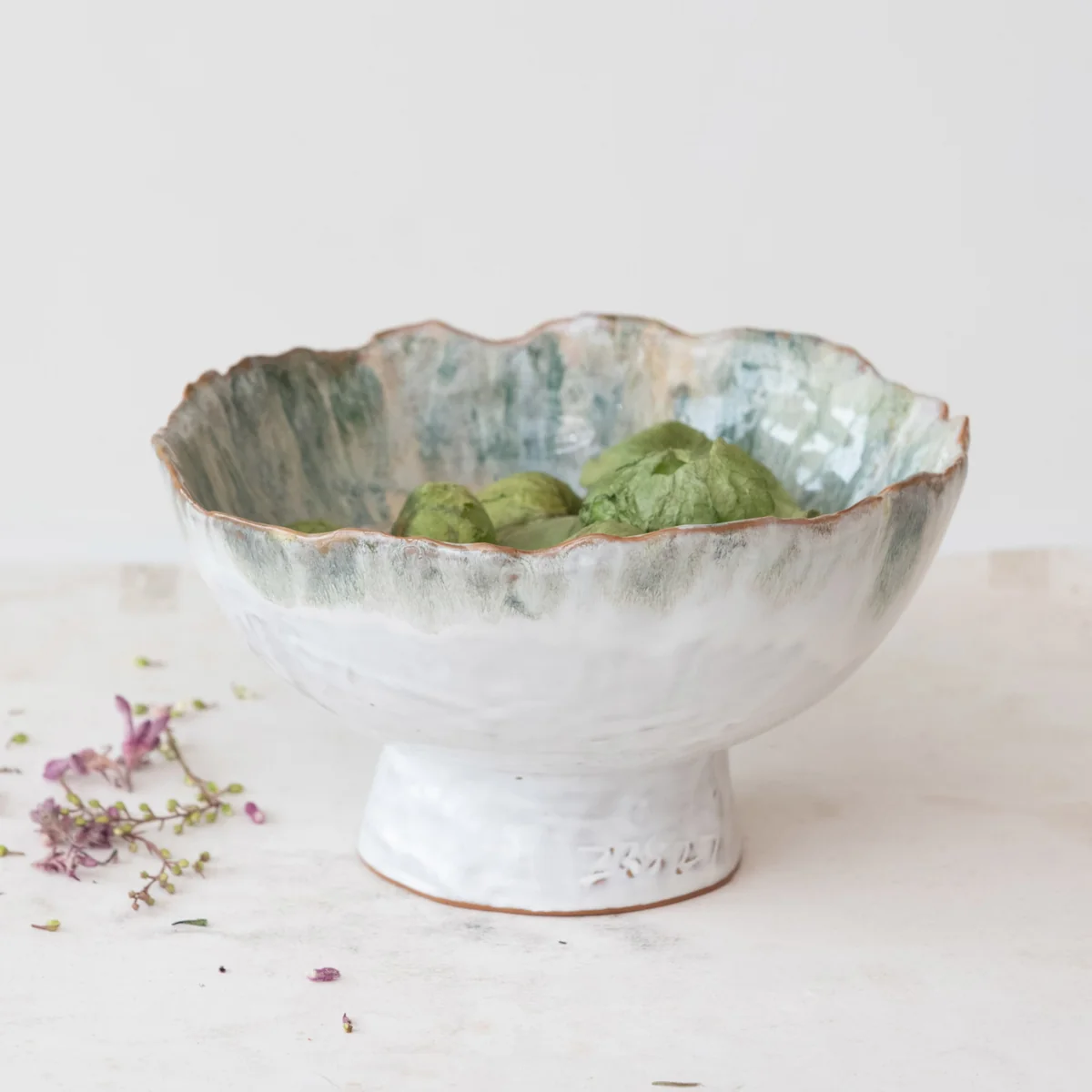Premium Material Reactive Glaze Stoneware Footed Bowl Each One Will Vary Crafted