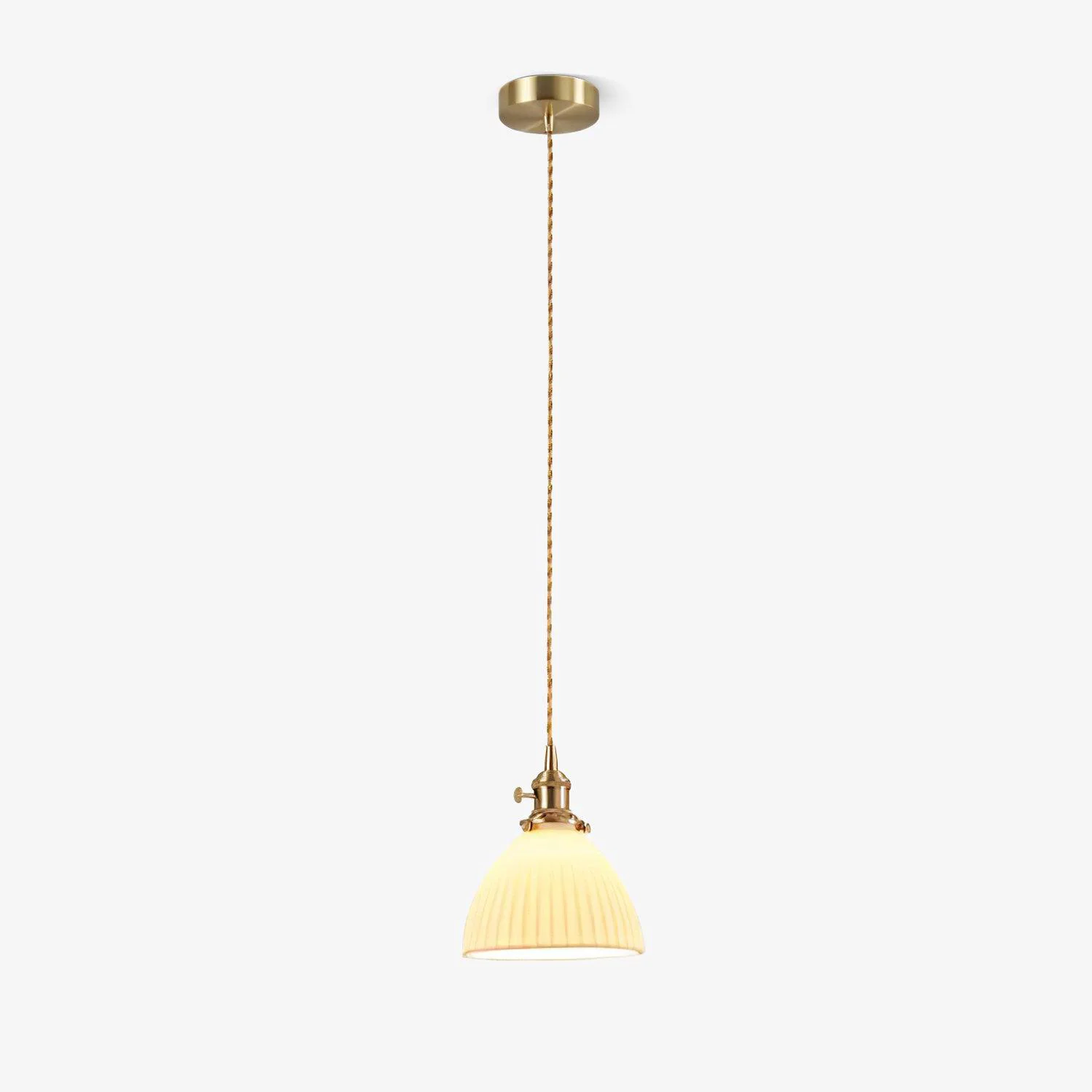 Functional Brass Pleated Ceramic Pendant Lamp Effective
