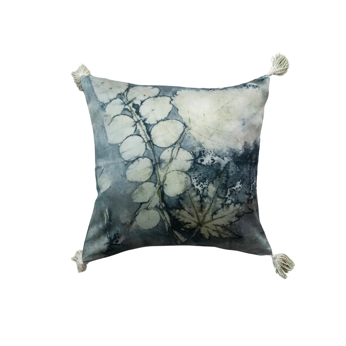 Environmentally Friendly 20 Square Cotton Velvet Printed Pillow w Design Tassels Detailed