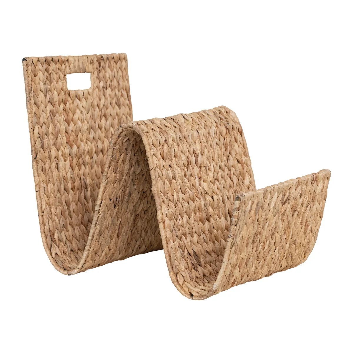 Prestigious Hand-Woven Water Hyacinth Metal Tray Magazine Holder Contemporary