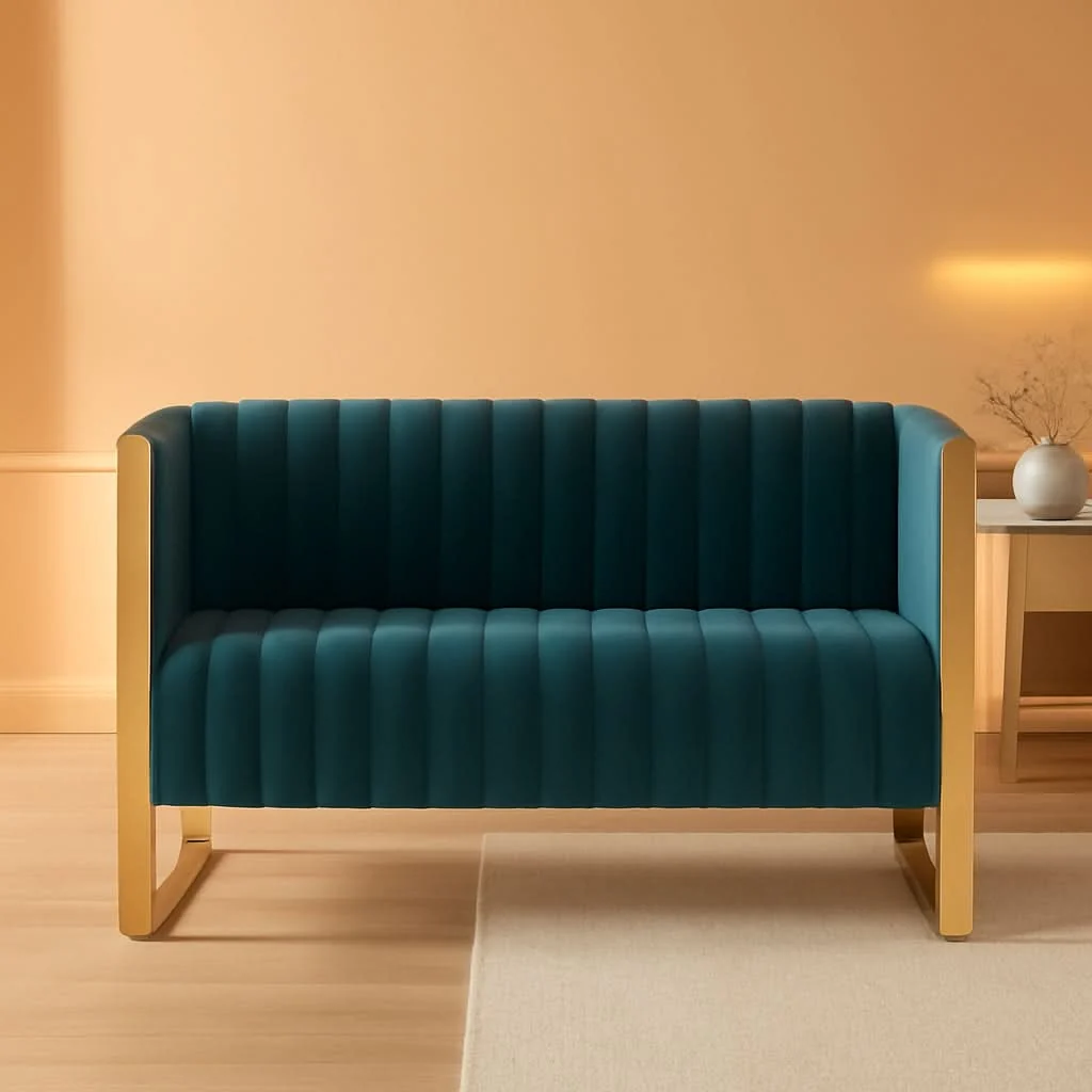 High-Grade 57 Inch Teal Velvet Loveseat For Living Room High Density Foam Crafted