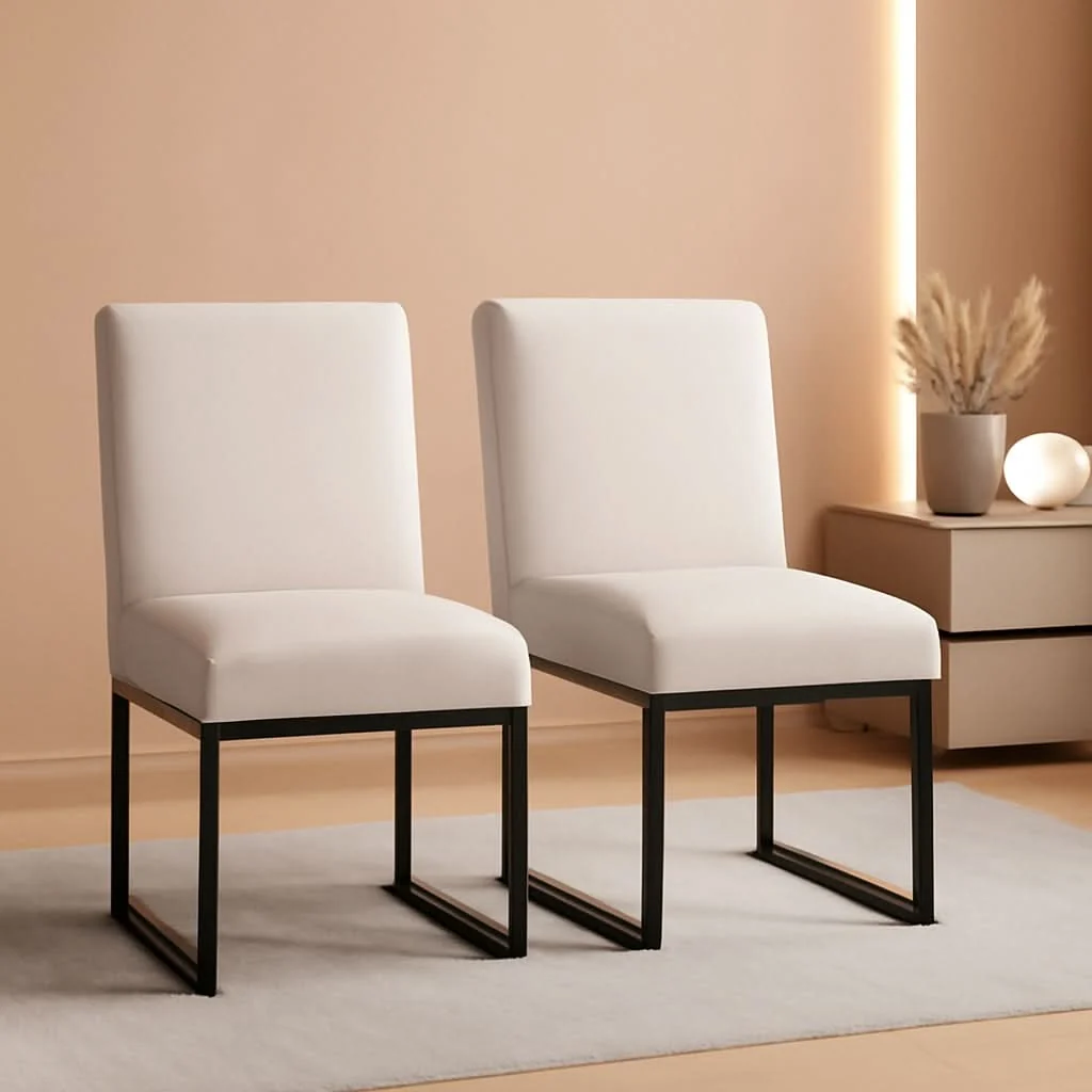 Responsible Cream Linen Upholstered Dining Chairs Midcentury Modern Consistent