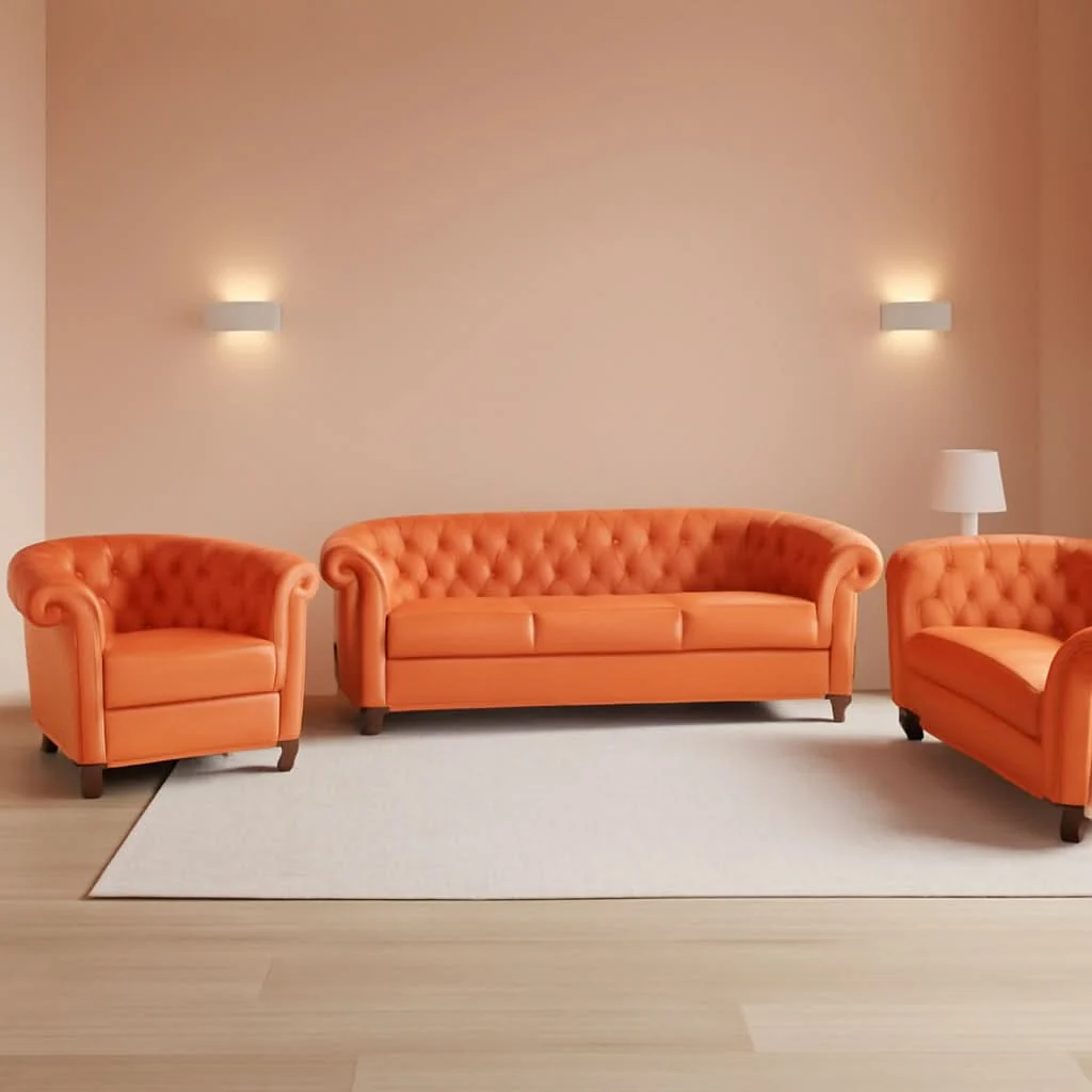Reliable 3 Piece Orange Velvet Living Room Sofa Set Includes Loveseat And Club Breathable