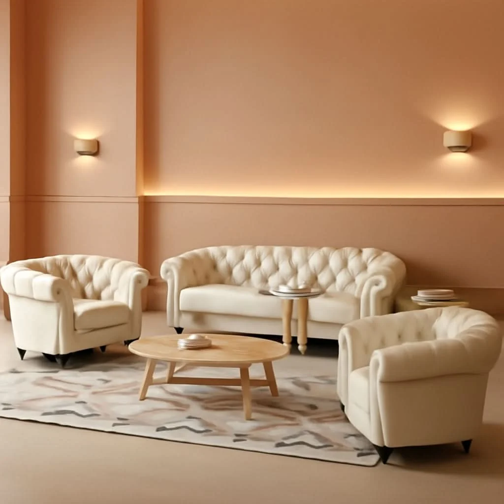 Long-Lasting 3 Piece Living Room Set Chesterfield Faux Leather Sofa Loveseat Chair Expertly Made
