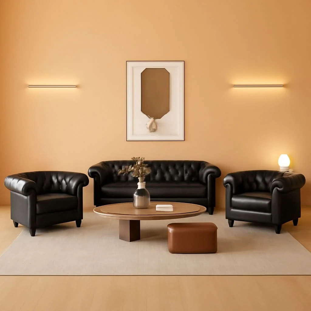 Premium Three Piece Living Room Furniture Set With Faux Leather Chesterfield S Premium Material