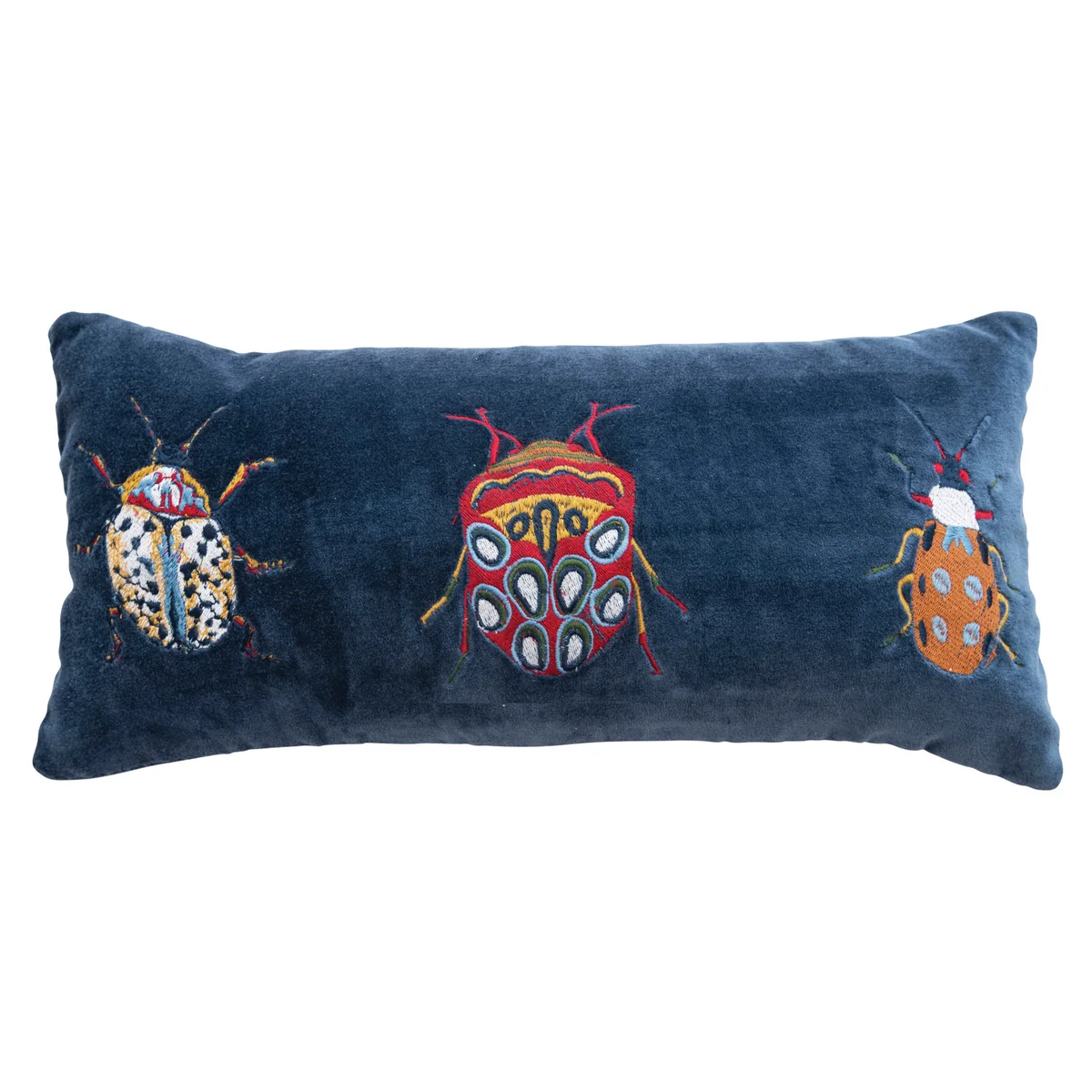 Easy-to-Use Cotton Velvet Embroidered Lumbar Pillow w Beetles Chambray Back Outstanding