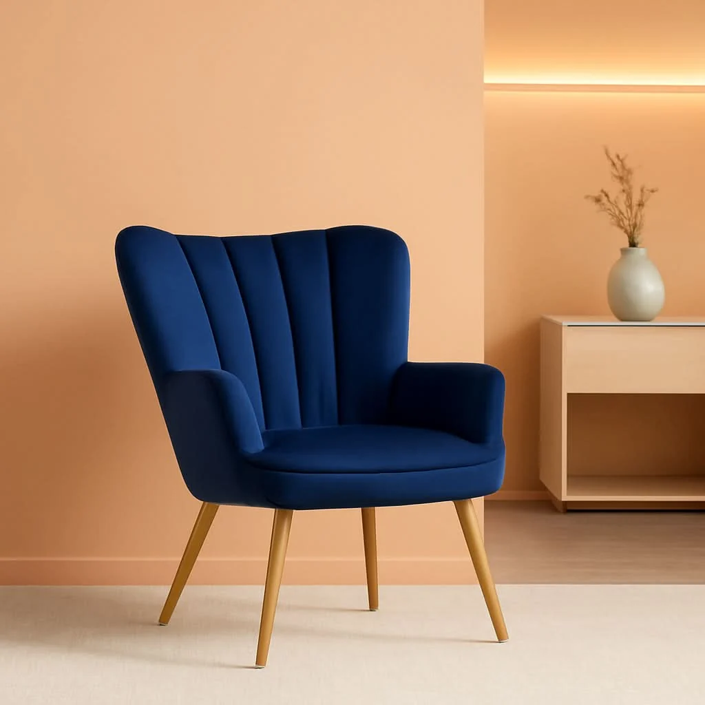 Exceptional Blue Velvet Wingback Chair With Metal Legs For Living Room Exclusive