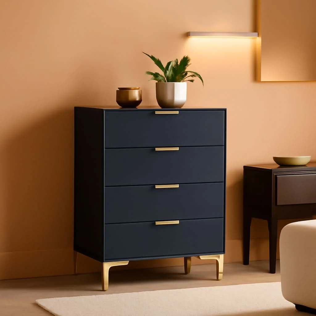 Pure 4 Drawer Black Wood Dresser For Bedroom Living Room Enhanced
