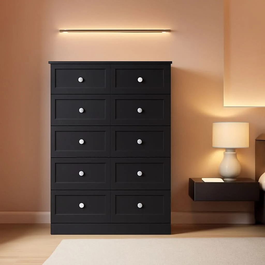 Quality Black Fluted 24 Inch Dresser For Bedroom Storage Solutions Authentic