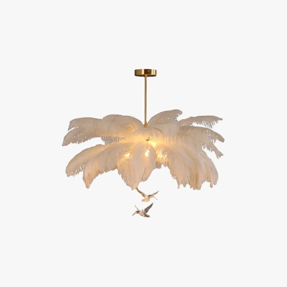 High-Grade O’Moore Ostrich Contemporary Elegant Feather Chandelier White Durable