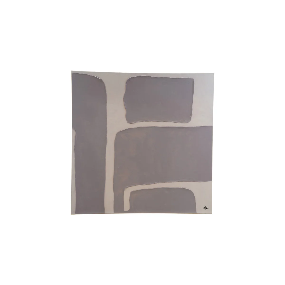 Excellent Hand-Painted Canvas Wall Décor w Abstract Design Grey Cream Color Gold Finish Edge Verified