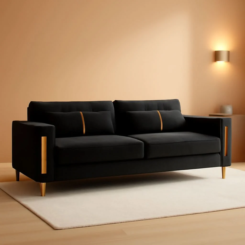 Official 86-Inch Black Velvet Loveseat With Gold Metal Legs For Living Room Natural