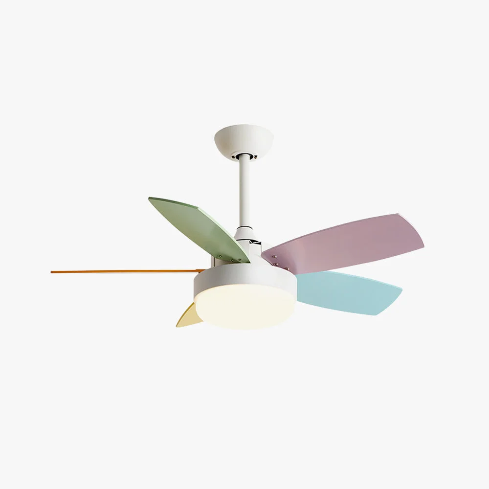 Breathable Morandi Modern 5-Blade Colorful DC Ceiling Fan with Light LED Summer Bedroom Sustainable