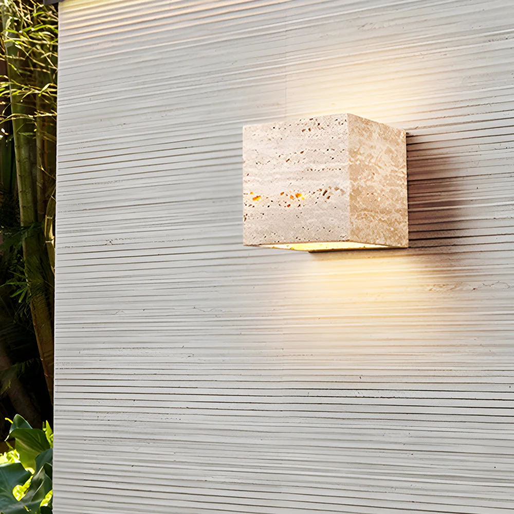 Reusable Wabi-Sabi Yellow Travertine LED Wall Sconce – Square Rectangle Optimized