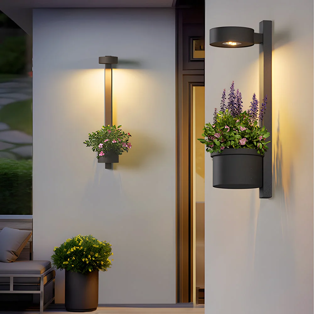Luxury Waterproof Decor LED Solar Wall Lights with Flowerpot Outdoor Wall Lamp Fine