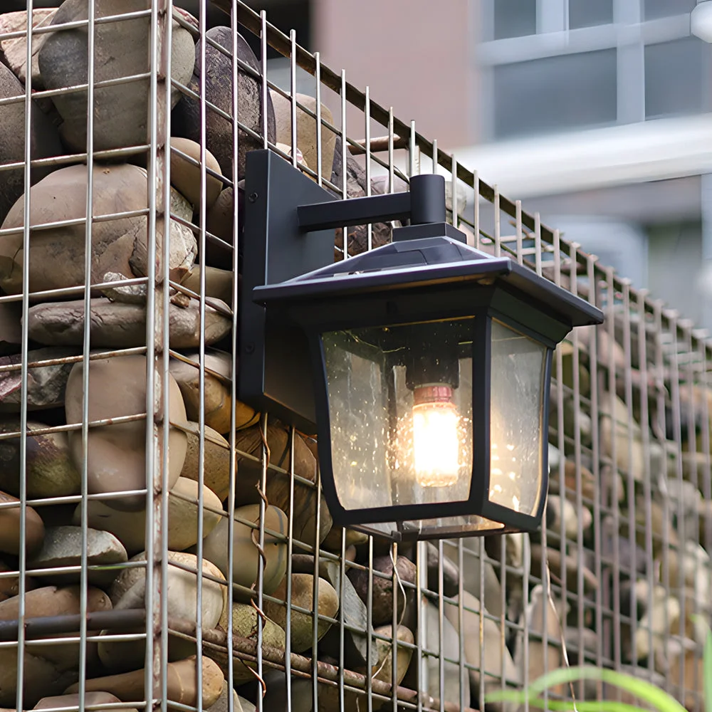 Original Square Waterproof Aluminum Glass Black Retro Solar Outdoor Wall Lights Premium