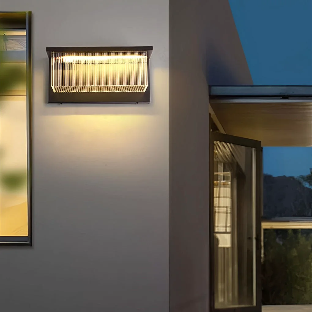 Lightweight Rectangular Striped Acrylic Shade Waterproof Black Modern Solar Wall Lights Excellent