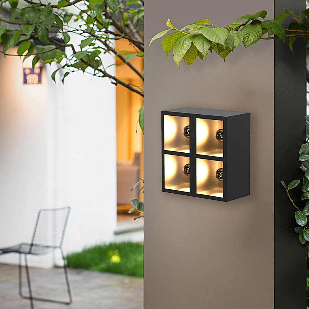 Reusable Waterproof Creative Square Combination LED Black Wall Lamp with Flowerpot Functional