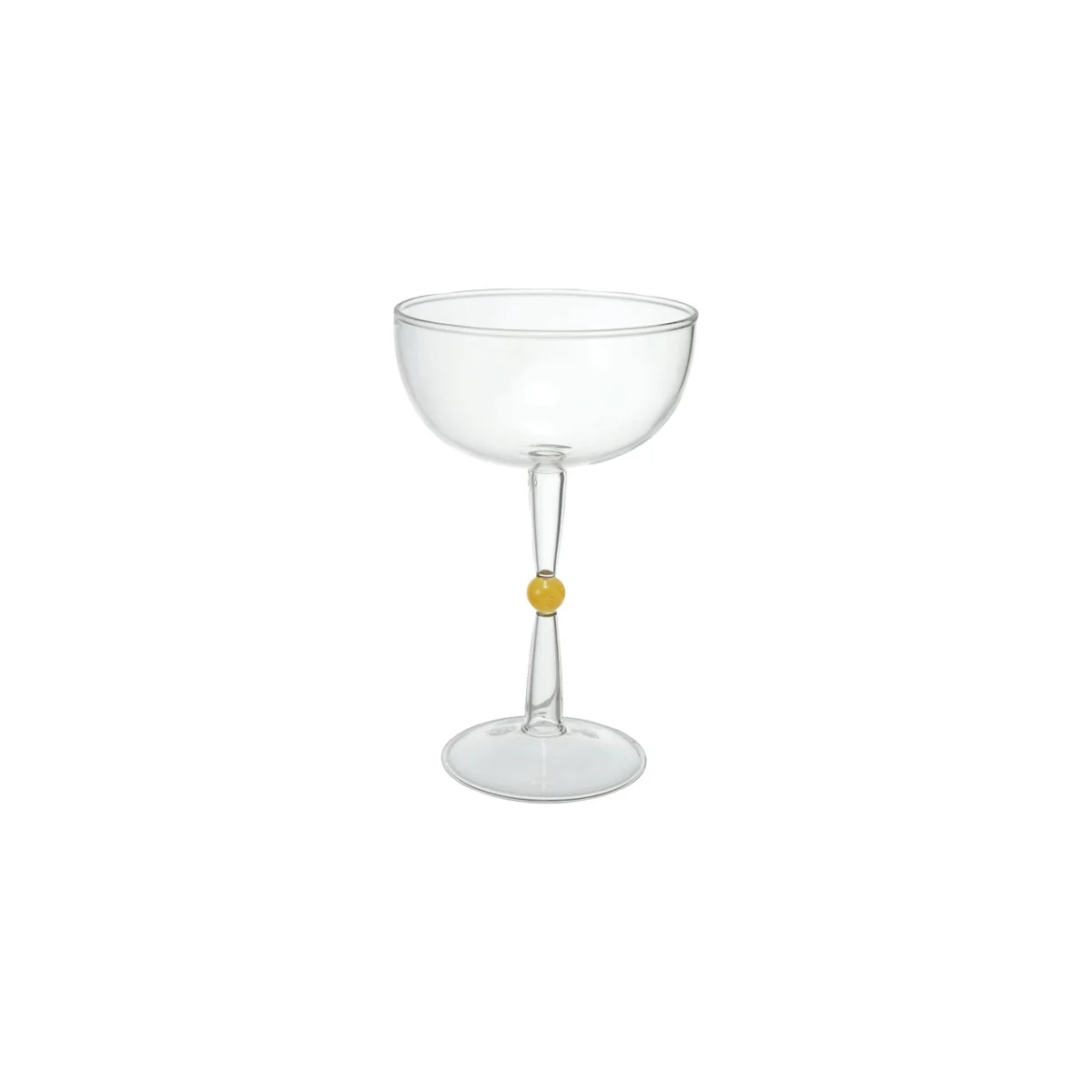 Natural Hand-Blown 4-ounce Stemmed Coupe Glass with Cream Color Ball on Stem Exceptional