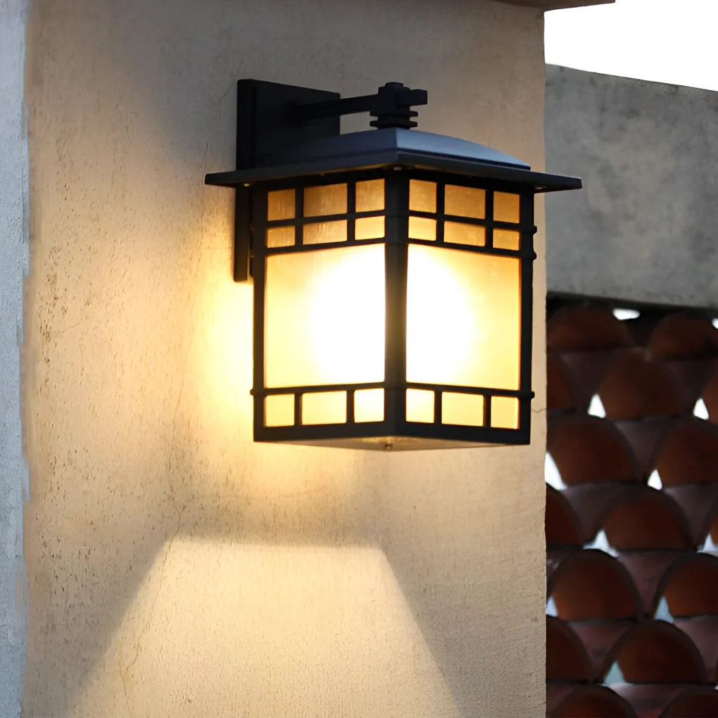 Premium Square Retro Waterproof Yellow Glass Shade Vintage Outdoor Wall Lights Exclusive
