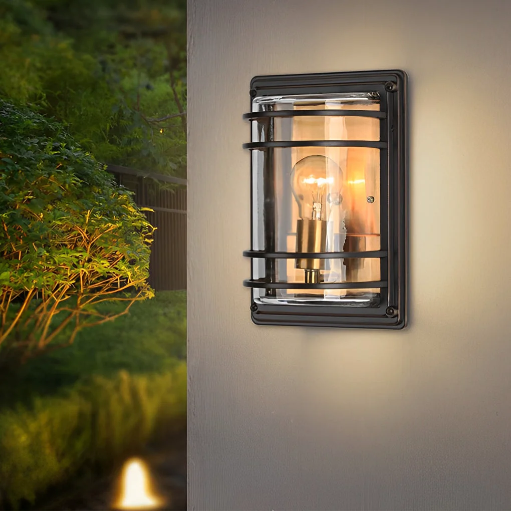 Fine Vintage Aluminum Brown Glass Waterproof Modern Outdoor Wall Light Premium