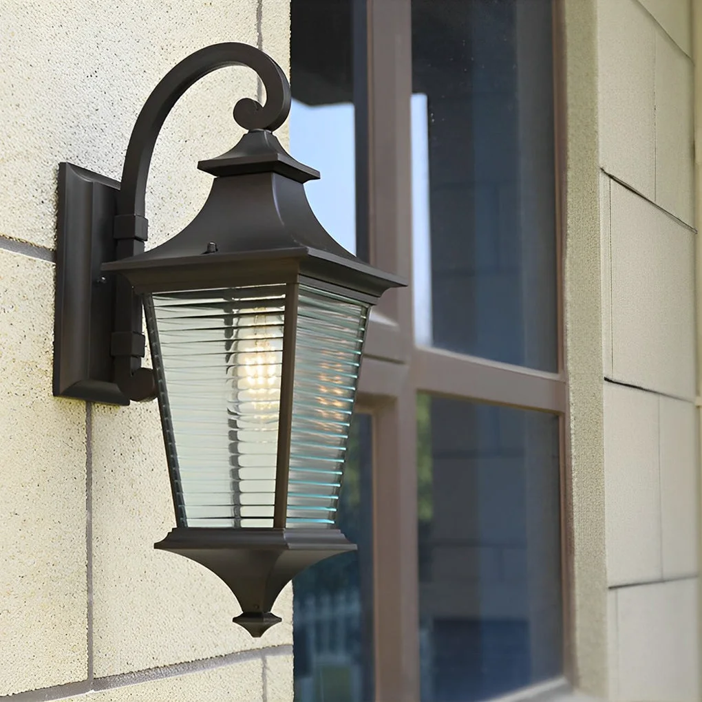 Functional Retro Waterproof Creative Stripes Glass Shade Modern Outdoor Wall Light Breathable