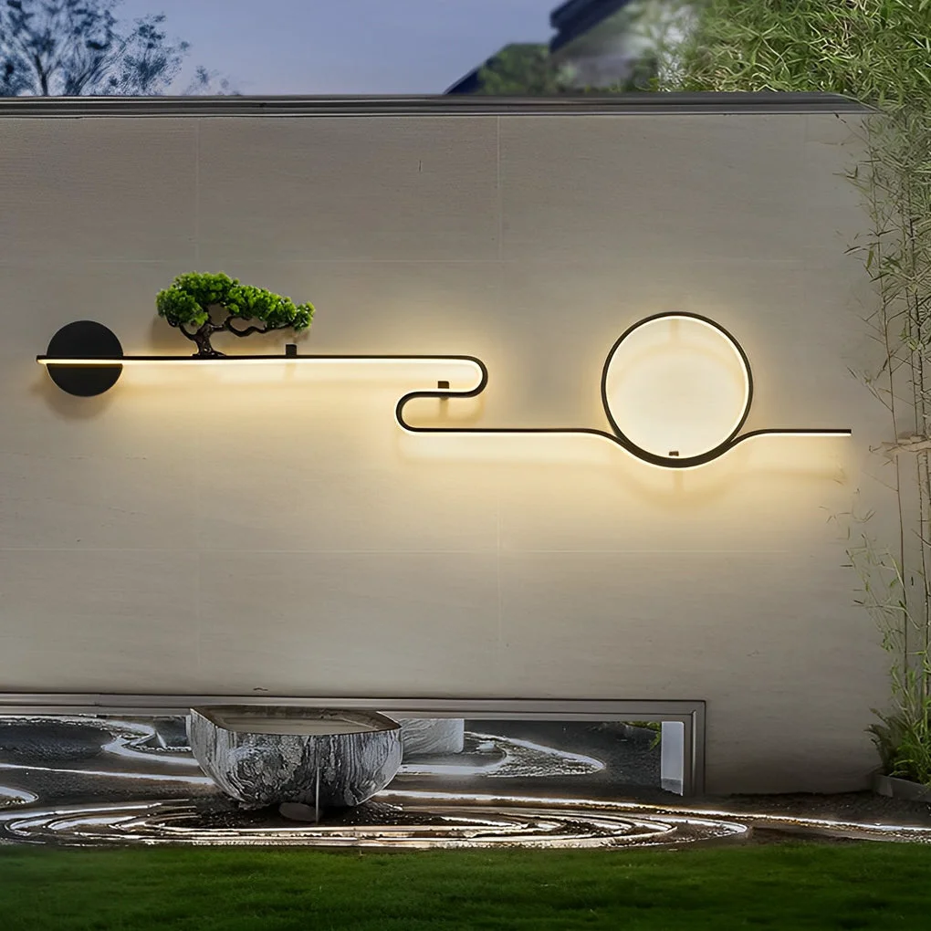 Proven Moon Tree Scenery Waterproof LED Black Retro Outdoor Wall Lights Sconces Green