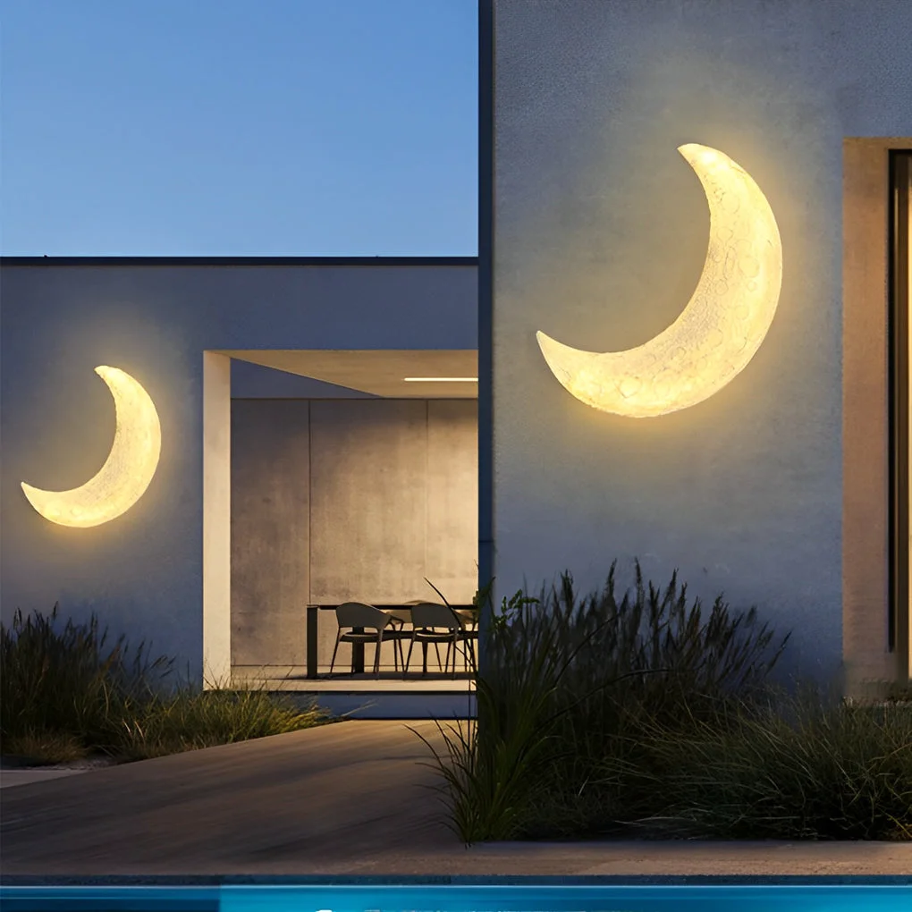 Stylish Creative Resin Moon Waterproof LED Modern Outdoor Wall Sconce Lighting Powerful